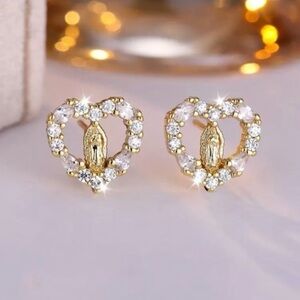 Gold And Rhinestone Virgin Mary Earrings